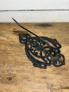 Old antique Ornate Victorian Cast Iron Wall Mount Receipt Holder Hook Hanger